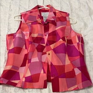 Vivid Pink, orange and red Silk Geometric Blouse